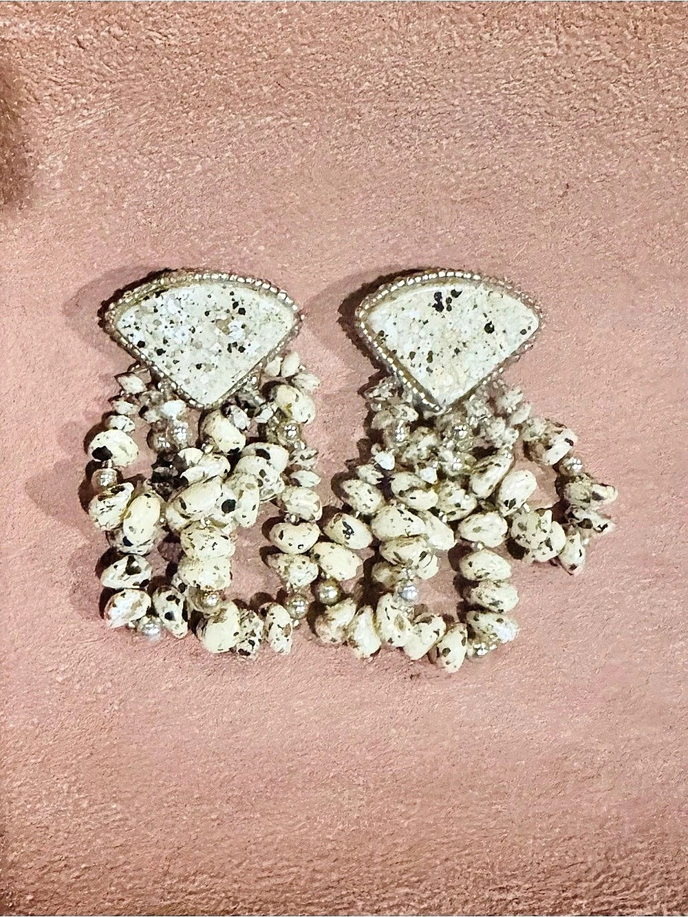 Vintage Chapita Inspired Cream & Gold Beaded Drop Earrings